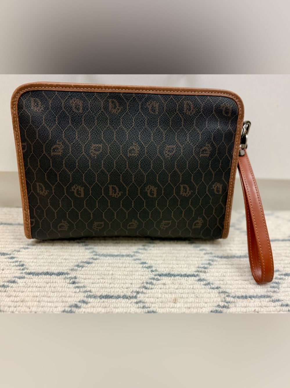 DIOR Vintage Iconic Honeycomb Monogram Brown Coated Canvas Wristlet Clutch Bag - Picture 3 of 16